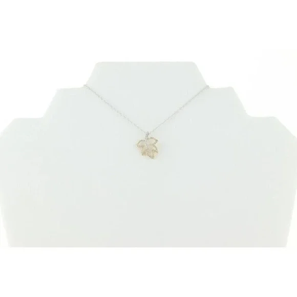 14k White Gold and Yellow Gold Diamond Necklace Leaf Necklace 18 inch chain